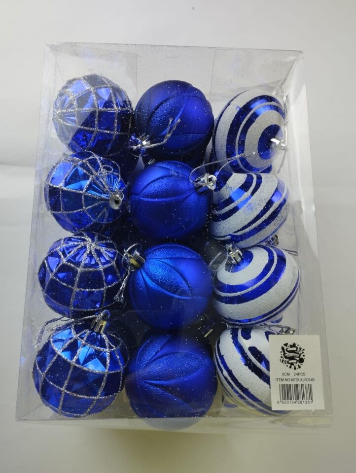 TOP SÜS 6 CM LÜX DESENLİ SİMLİ 24 LÜ MAVİ