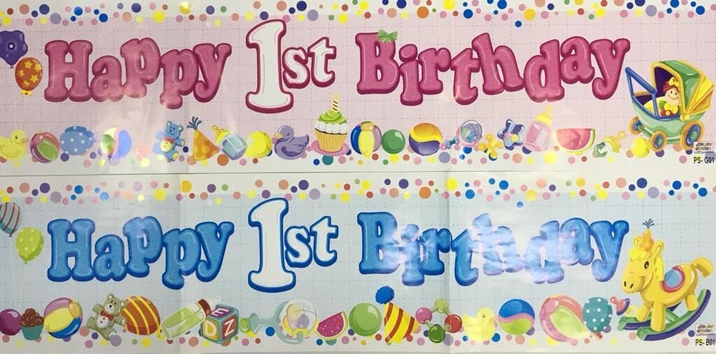 KAĞIT BANNER HAPPY 1ST BIRTHDAY MAVİ-PEMBE