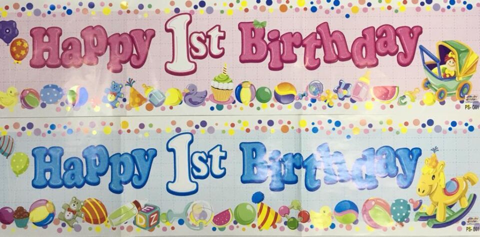 KAĞIT BANNER HAPPY 1ST BIRTHDAY MAVİ-PEMBE