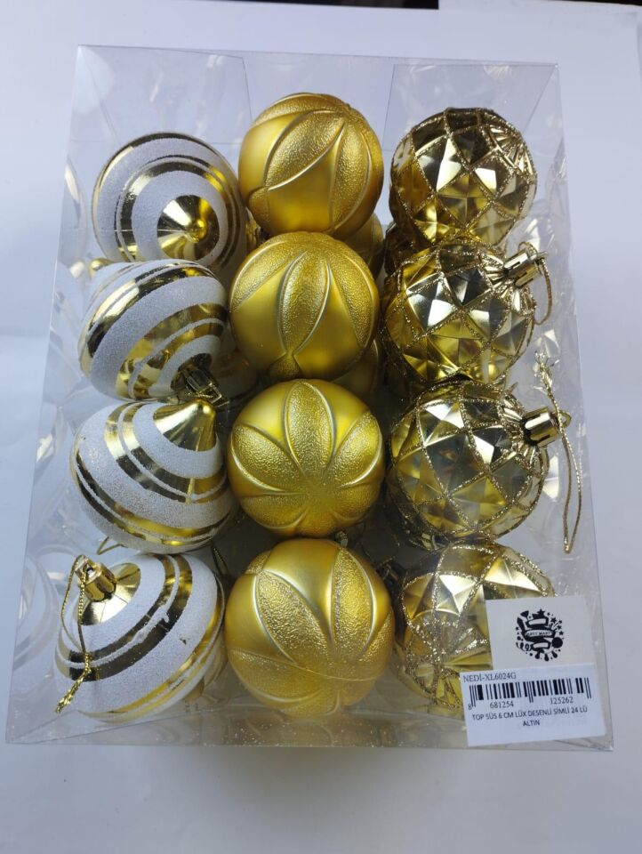 TOP SÜS 6 CM LÜX DESENLİ SİMLİ 24 LÜ ALTIN