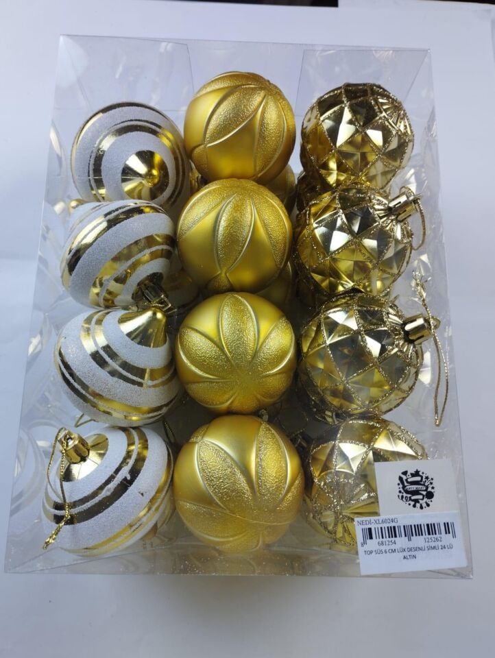 TOP SÜS 6 CM LÜX DESENLİ SİMLİ 24 LÜ ALTIN