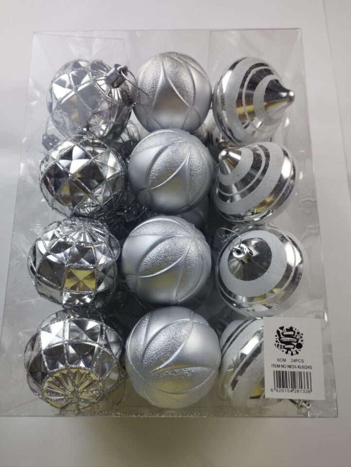 TOP SÜS 6 CM LÜX DESENLİ SİMLİ 24 LÜ GÜMÜŞ