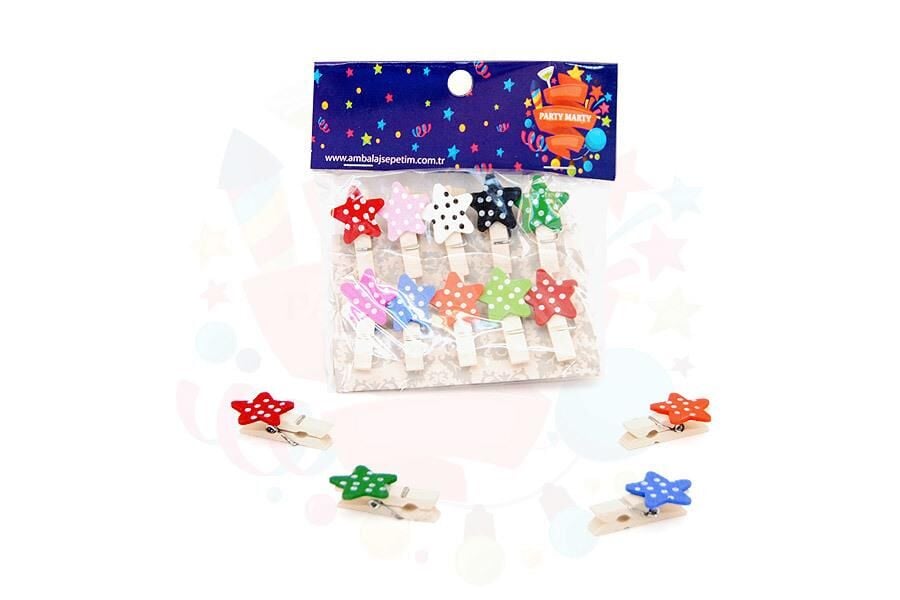 MANDAL TAHTA PUANTİYELİ YILDIZ FİGÜRLÜ 10LU