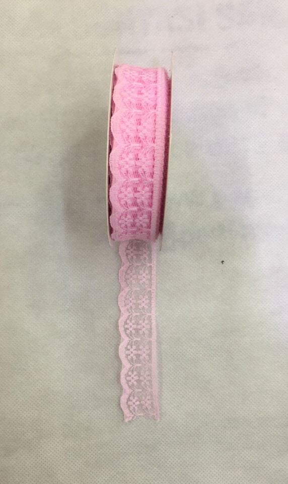 KURDELE KUMAŞ DANTEL 2,5 CM 10 MT PEMBE