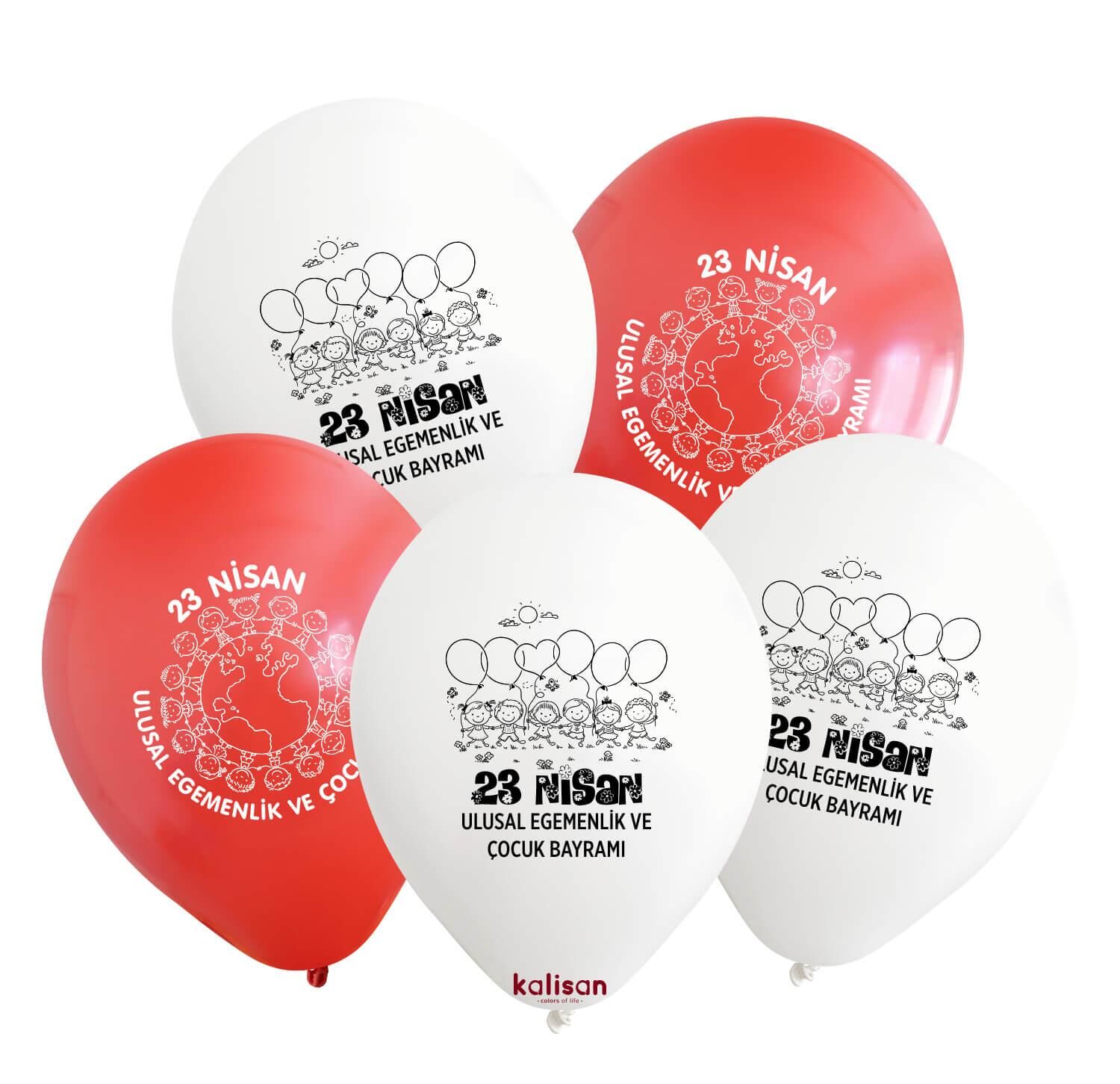 BALON 12'' 23 NİSAN KIRMIZI-BEYAZ 25 Lİ KALİSAN