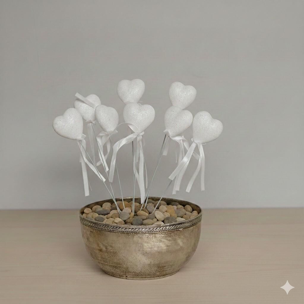 ÇUBUKLU STRAFOR KALP SİMLİ 10 LU ORTA BEYAZ