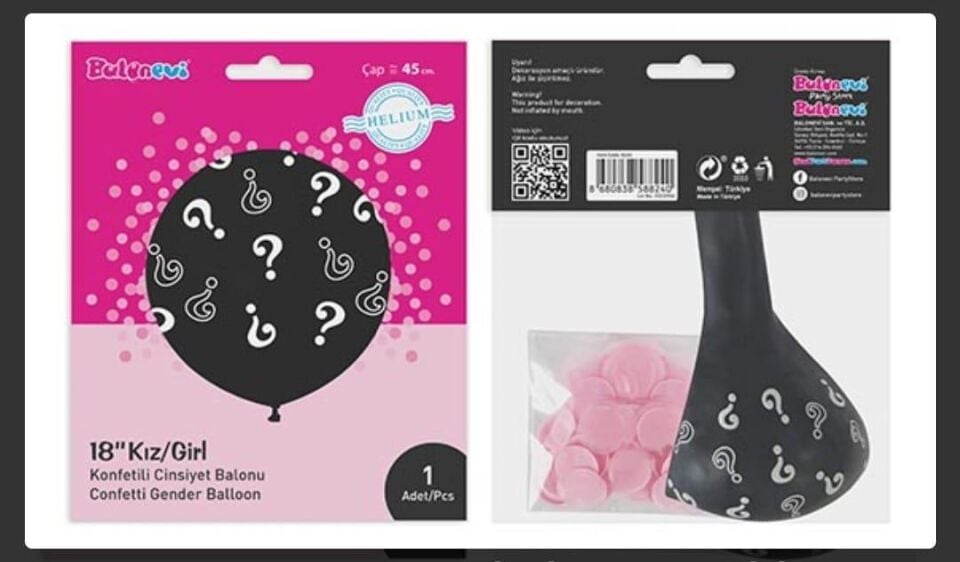 BALON ÇEPEÇEVRE  BASKILI KIZ CİNSİYET 18''