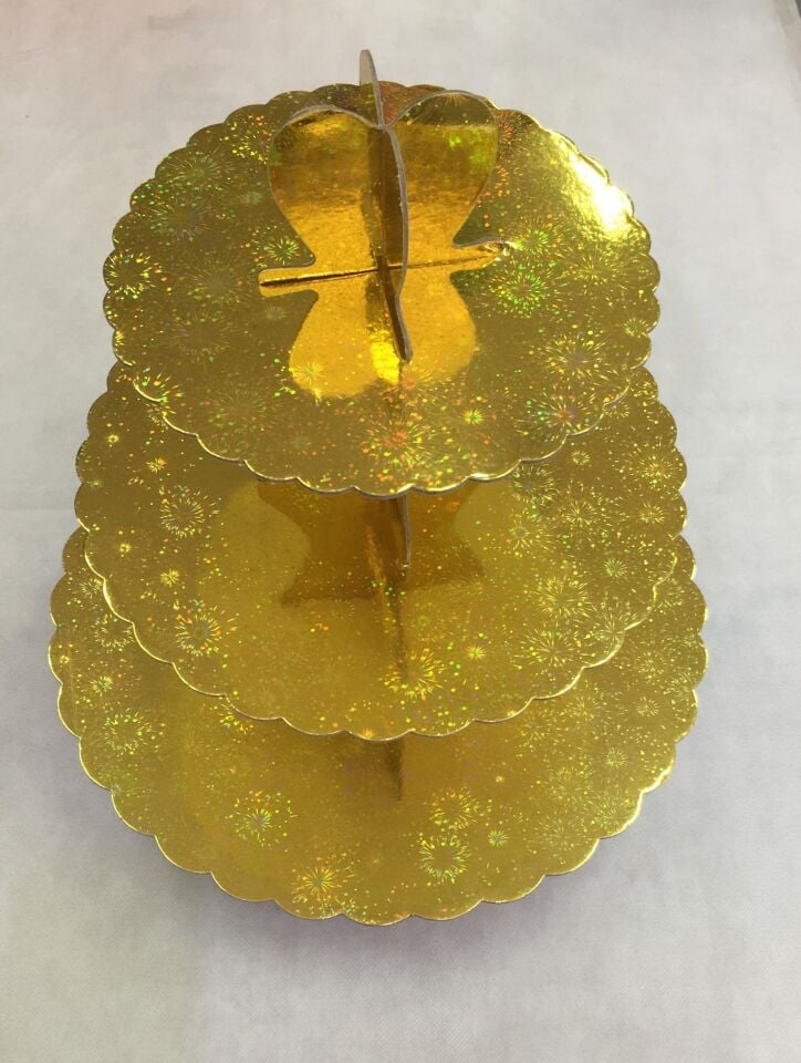 STAND CUPCAKE 3 KATLI METALİK ALTIN İTHAL