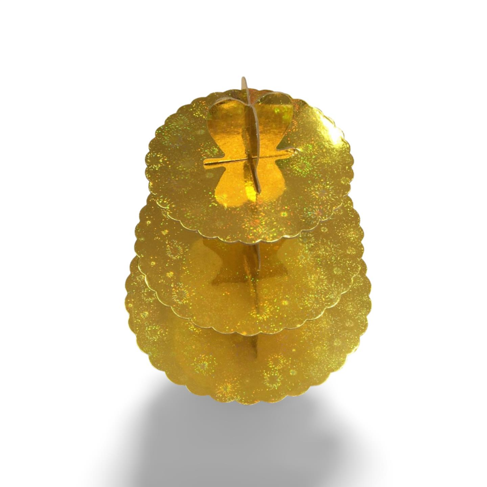 STAND CUPCAKE 3 KATLI METALİK ALTIN İTHAL