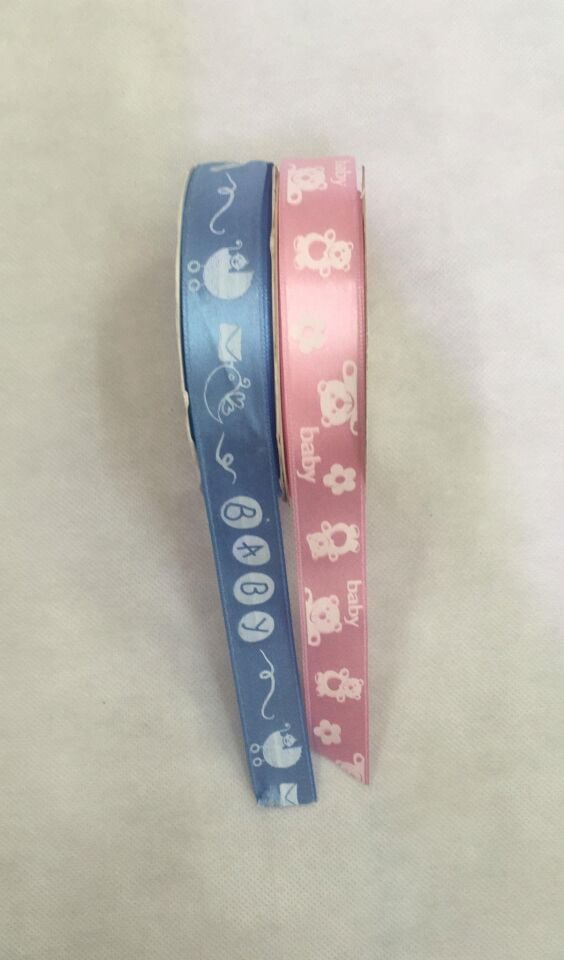 KURDELE SATEN MAKARA BASKILI 10 MT 2 CM BABY B/G