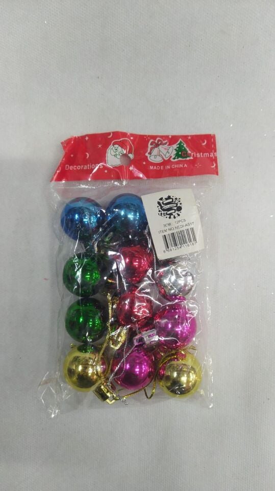 AĞAÇ SÜSÜ TOP 3 CM RENKLİ 12 li