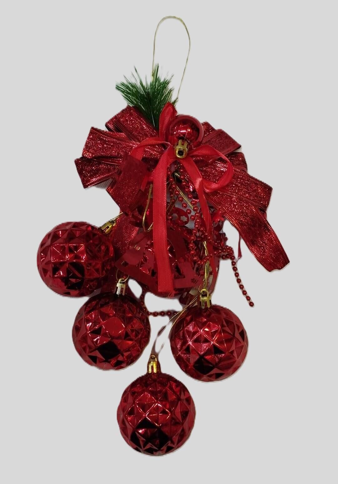 NOEL KAPI SÜSÜ TOPLU-FYONKLU ÇAN DEKORLU KIRMIZI