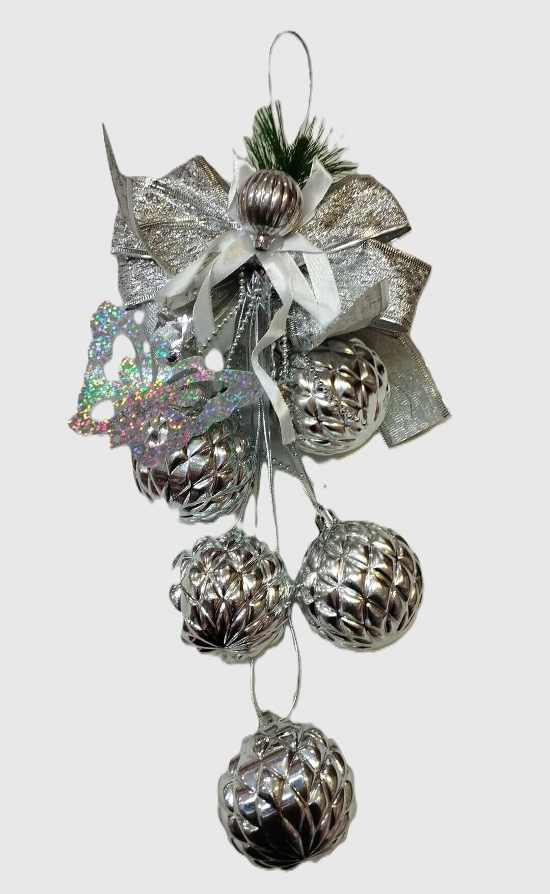 NOEL KAPI SÜSÜ TOPLU-FYONKLU ÇAN DEKORLU GÜMÜŞ