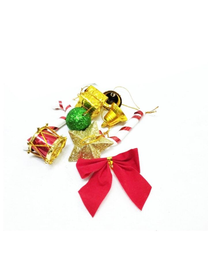 AĞAÇ SÜSÜ TRAMPET NOEL BABA BASTONLU TOPLU 9 LU