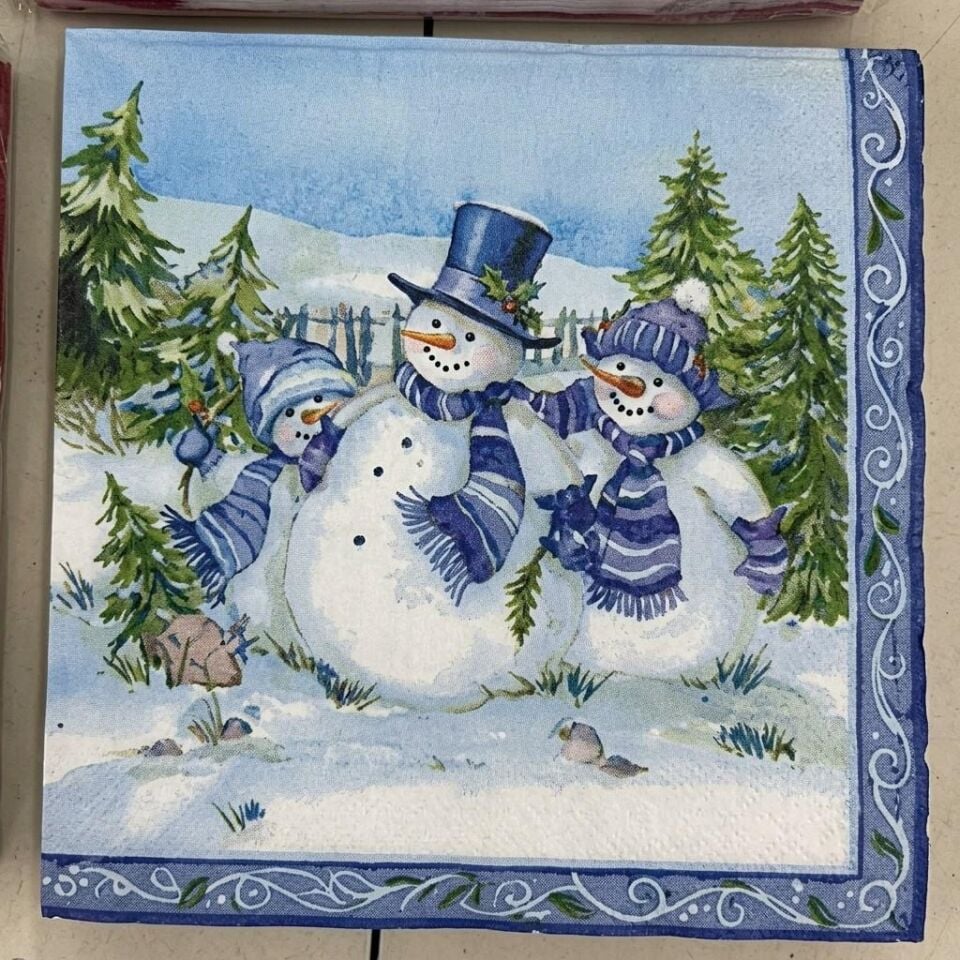 PEÇETE NOEL MAVİ KARDAN ADAM DESENLİ