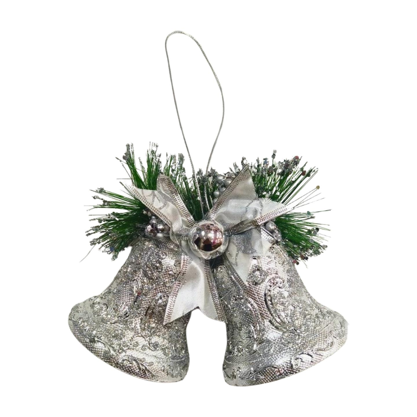 NOEL SÜS İKİLİ ÇAN SİMLİ FYONKLU ÇİÇEK DEKOR GÜMÜŞ