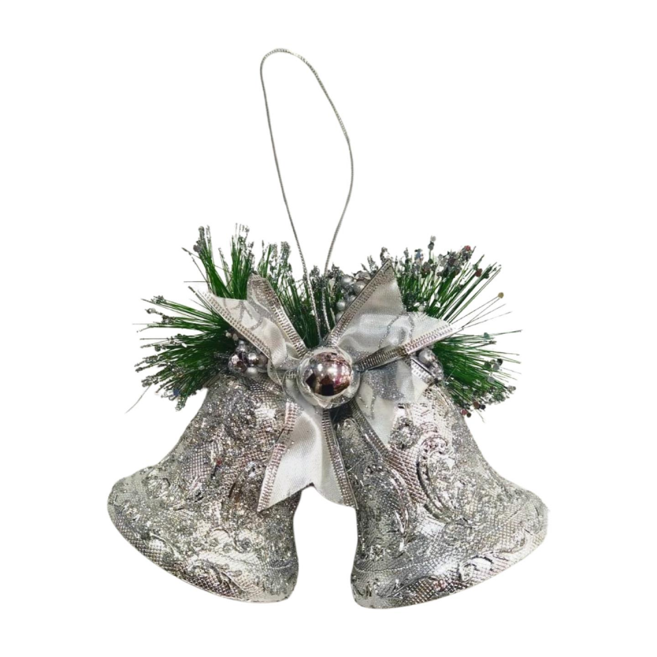 NOEL SÜS İKİLİ ÇAN SİMLİ FYONKLU ÇİÇEK DEKOR GÜMÜŞ