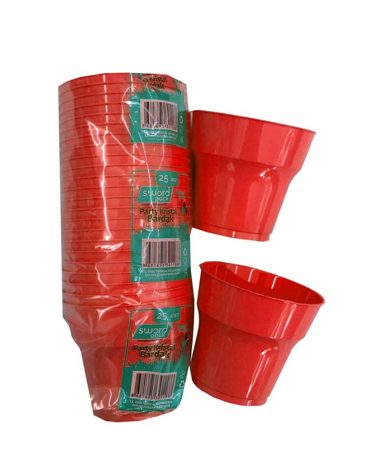 BARDAK PLASTİK KRİSTAL KIRMIZI 25Lİ