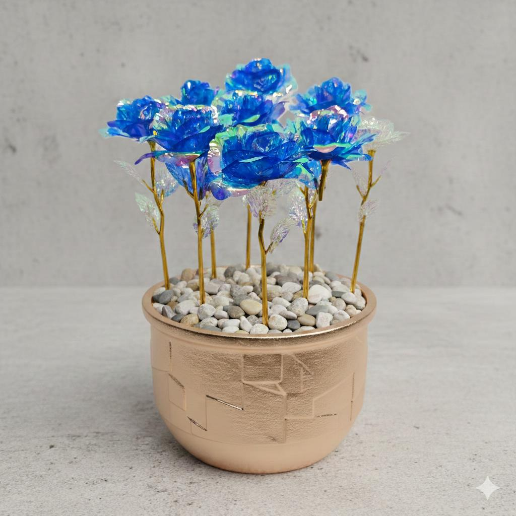 PLASTİK SONSUZLUK GÜLÜ MAVİ 24 CM