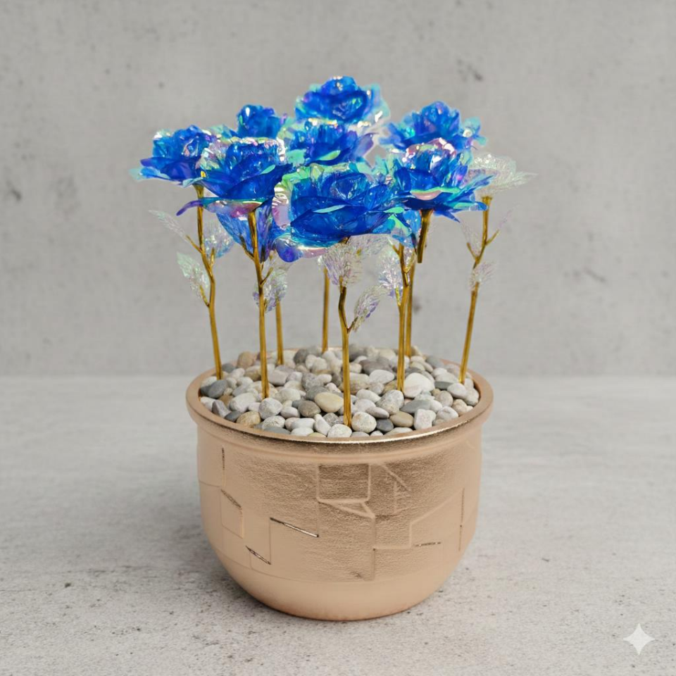 PLASTİK SONSUZLUK GÜLÜ MAVİ 24 CM