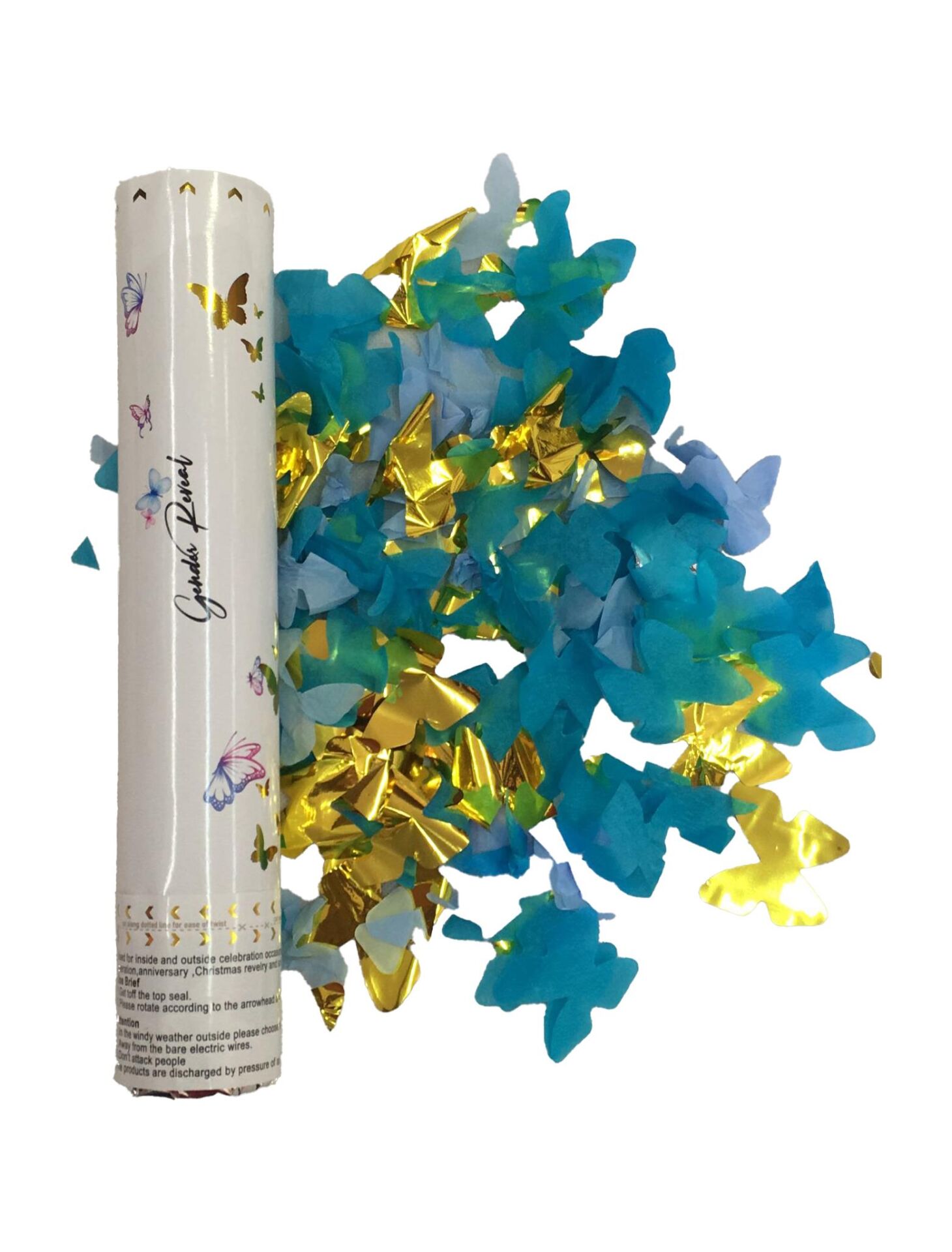 KONFETİ 30 CM KELEBEKLİ MAVİ GÜMÜŞ