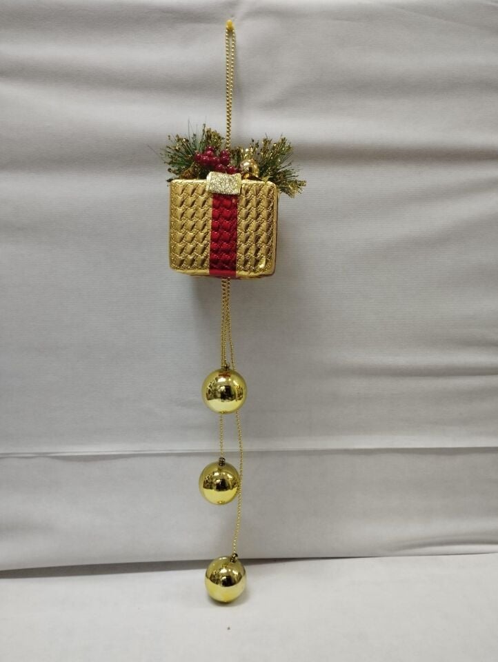 NOEL SÜS HEDİYE PAKETLİ SİMLİ TOP SÜSLÜ ALTIN