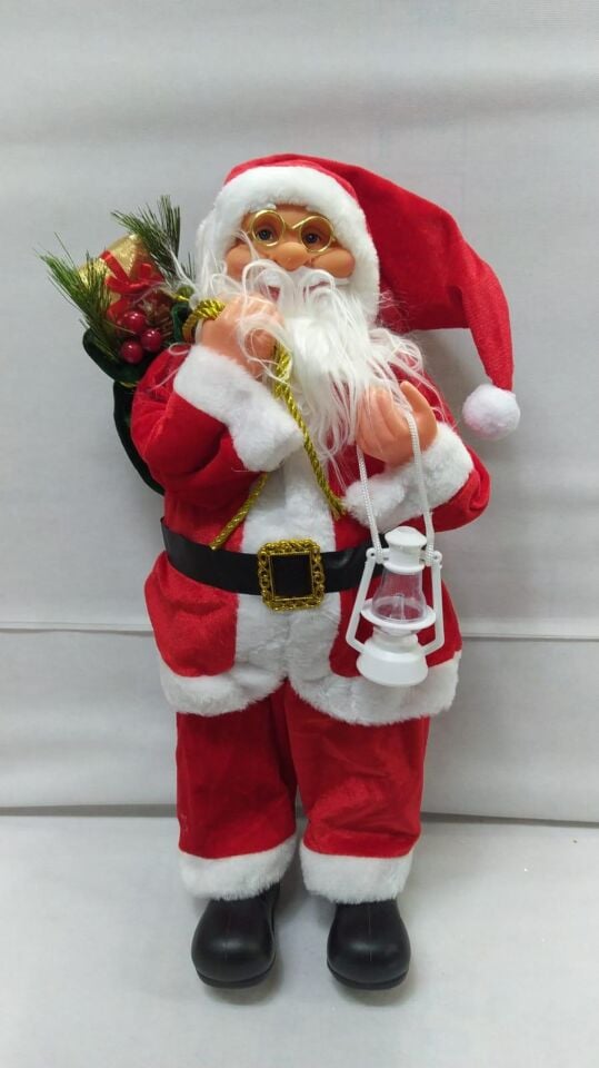 NOEL DEKO. HEDİYE ÇUVALLI FENERLİ NOEL BABA  60 CM