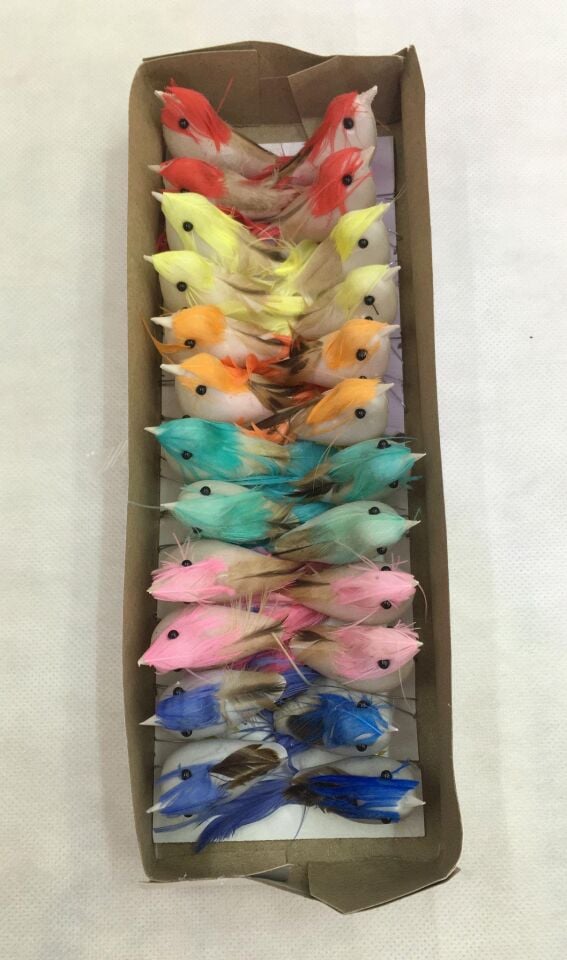 KUŞ TELLİ TÜYLÜ KARIŞIK RENKLİ 24LÜ PK