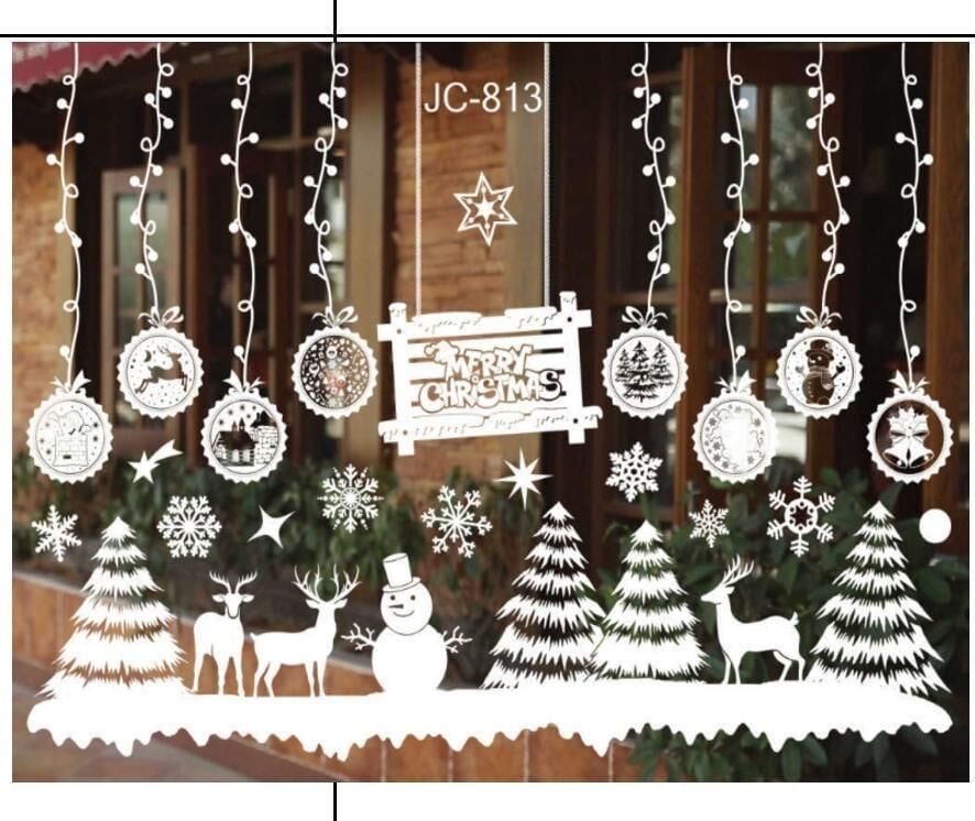 NOEL CAM DEKORASYONU STICKER ÇAM AĞAÇLI BEYAZ