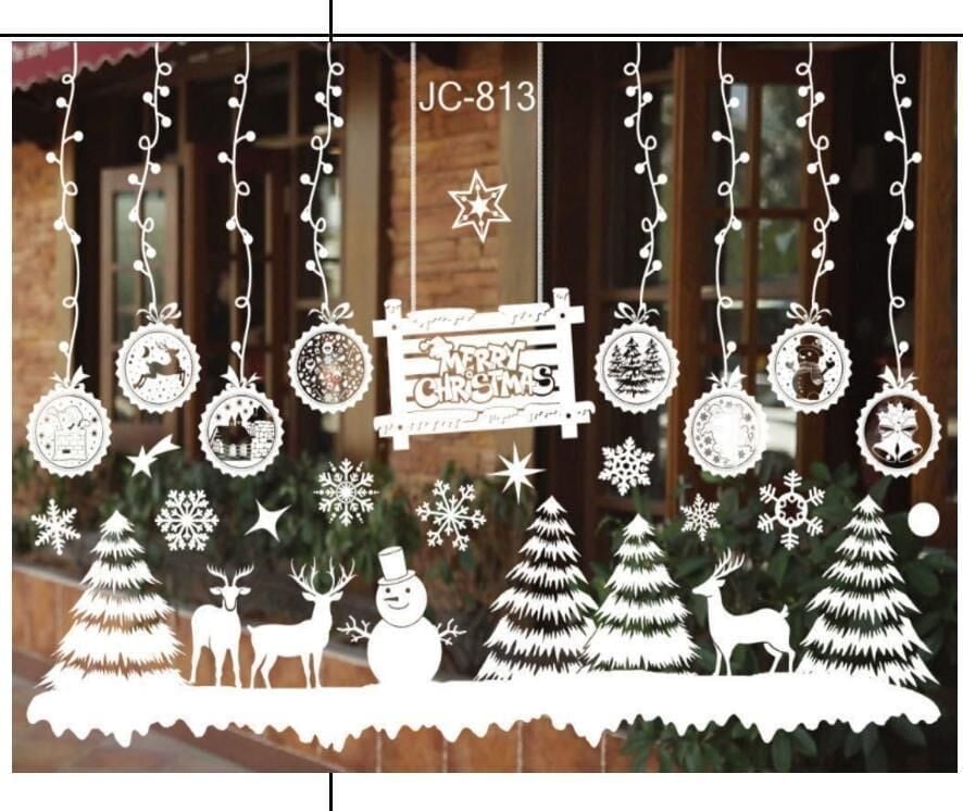 NOEL CAM DEKORASYONU STICKER ÇAM AĞAÇLI BEYAZ
