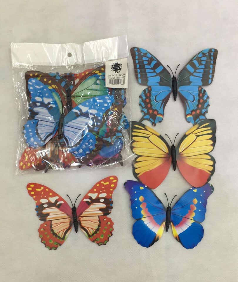 KELEBEK ÇOK RENKLİ 12 CM 20 Lİ PK