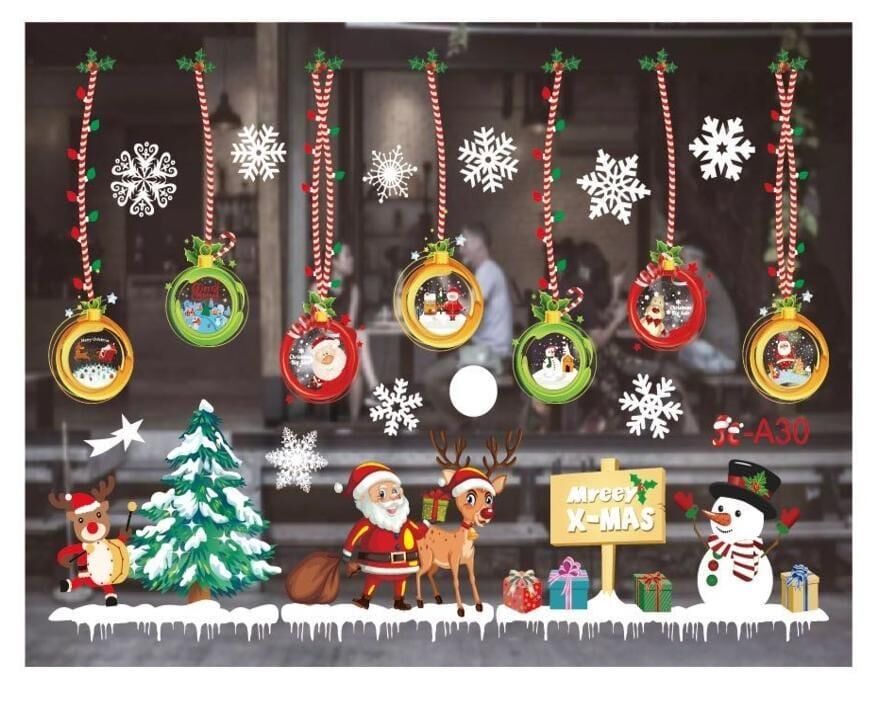 NOEL CAM DEKORASYONU KAR TANELERİ  ÇAMLI  RENKLİ