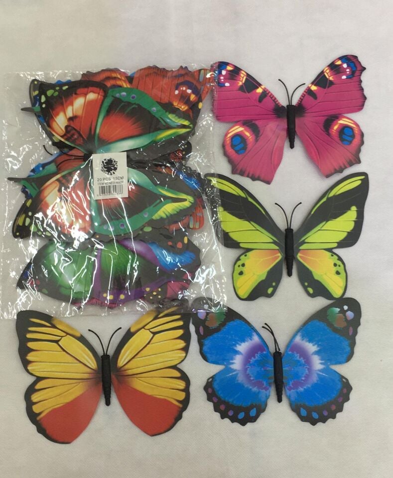 KELEBEK ÇOK RENKLİ 15 CM 20 Lİ PK