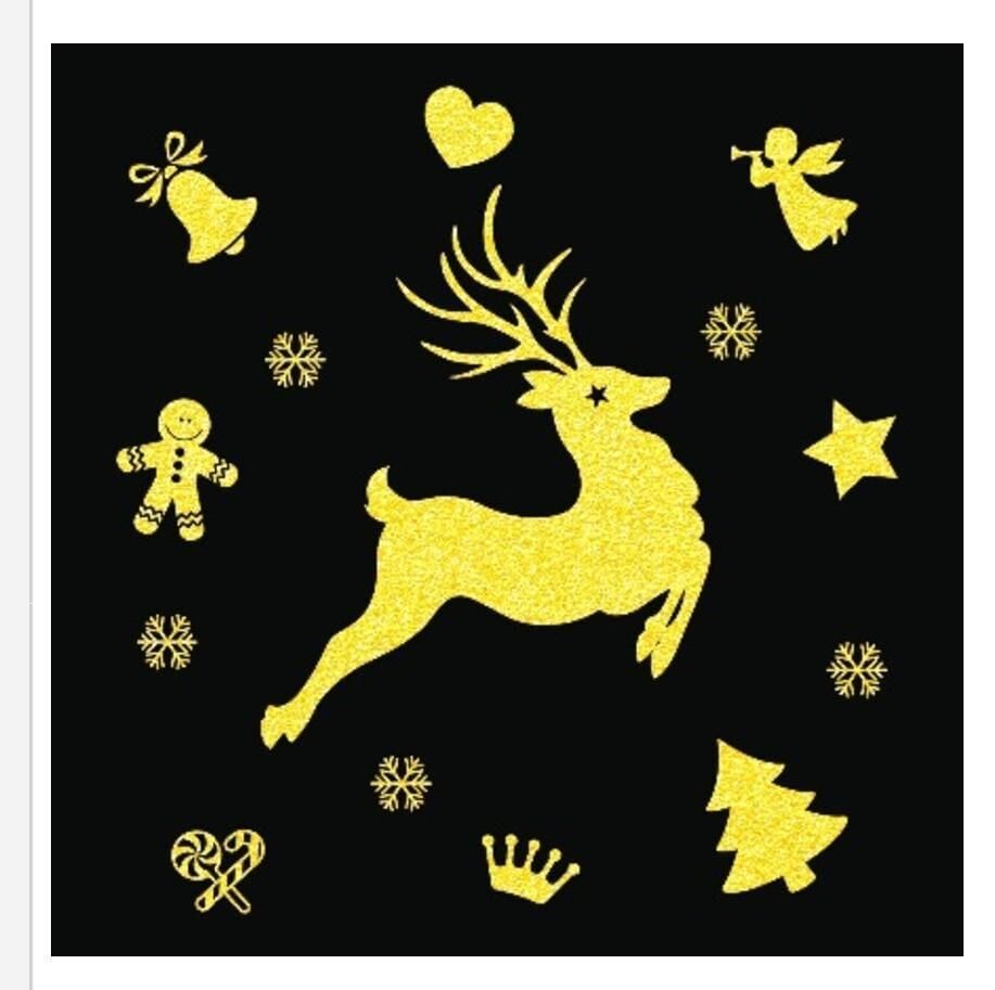 NOEL CAM DEKORASYONU STICKER GEYİKLİ  ALTIN