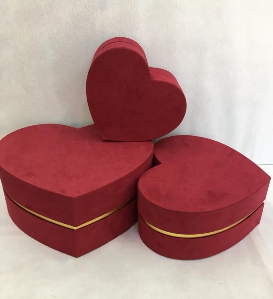KUTU KALP KADİFE 3 LÜ SET KIRMIZI