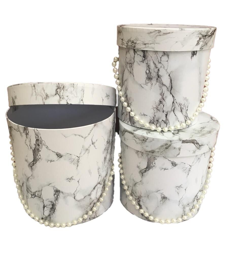 KUTU SİLİNDİR BONCUKLU 3 LÜ SET MERMER BEYAZ