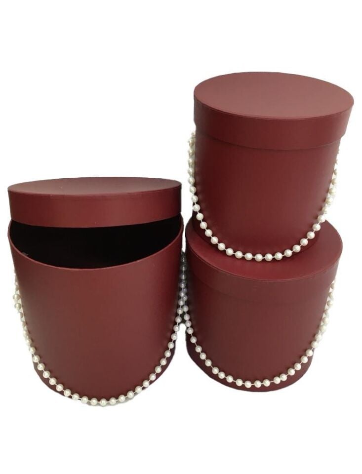 KUTU SİLİNDİR BONCUKLU 3 LÜ SET BORDO