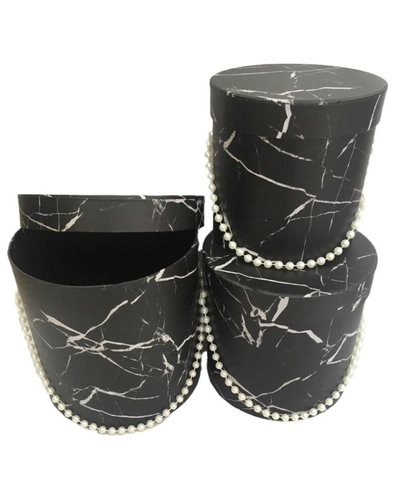 KUTU SİLİNDİR BONCUKLU 3 LÜ SET SİYAH MERMER