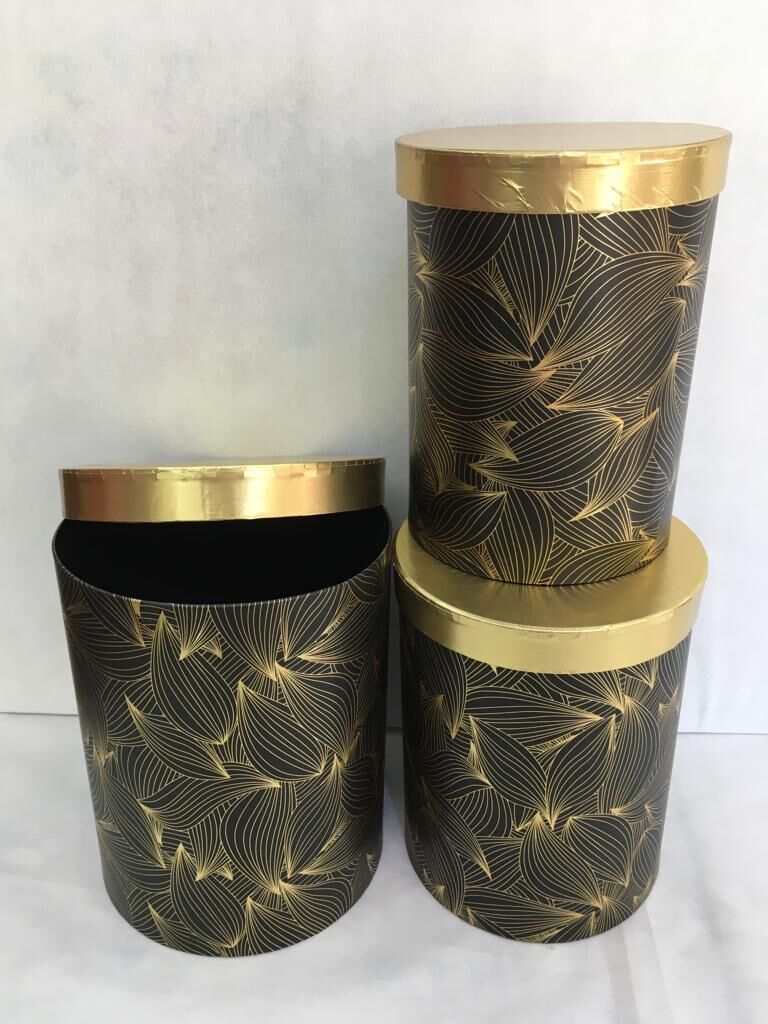 KUTUSİLİNDİR 3LÜ ALTIN KAPAKLI FIRÇA DESENLİ SİYAH