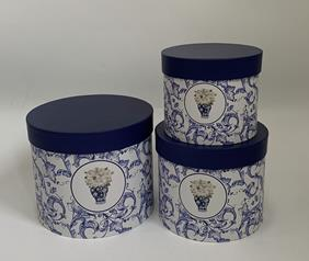 KUTU SİLİNDİR ŞAL DESENLİ LACİVERT 3 LÜ SET