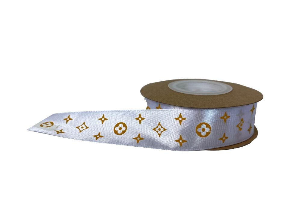 KURDELE SATEN BEYAZ YILDIZLI 2,5 CM 22 MT.