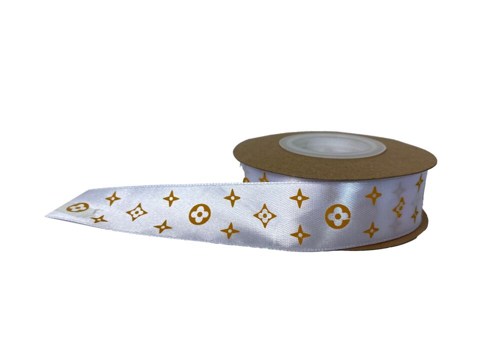 KURDELE SATEN BEYAZ YILDIZLI 2,5 CM 22 MT.