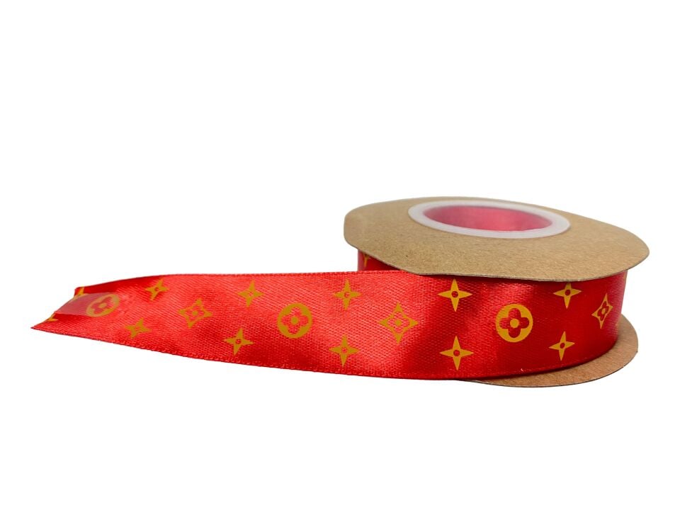 KURDELE SATEN KIRMIZI YILDIZLI 2,5 CM 22 MT.