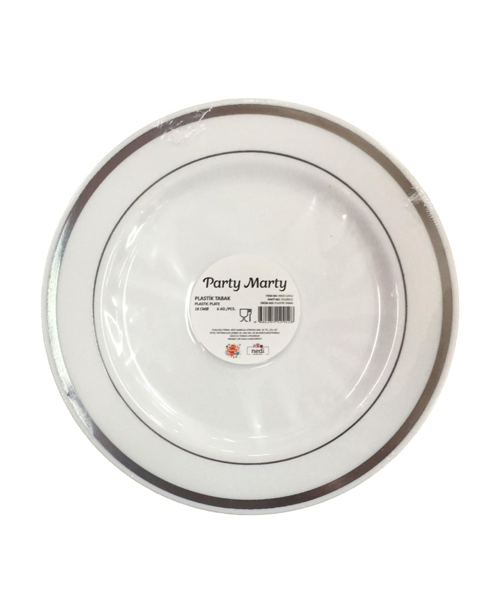 TABAK PLASTİK LÜX GÜMÜŞ ÇİZGİLİ  18 CM