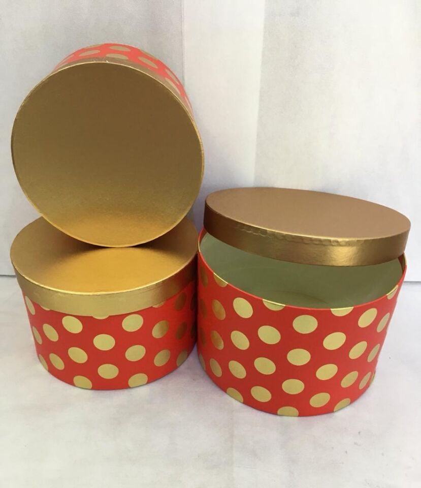 KUTU SİLİNDİR 3 LÜ ALTIN KAPAKLI PUANLI KIRMIZI