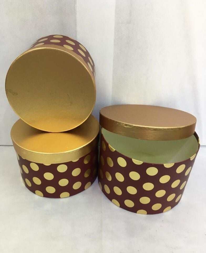 KUTU SİLİNDİR 3 LÜ ALTIN KAPAKLI PUANLI BORDO