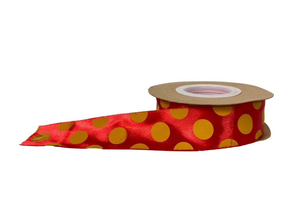 KURDELE SATEN KIRMIZI PUANLI 2,5 CM 22 MT.