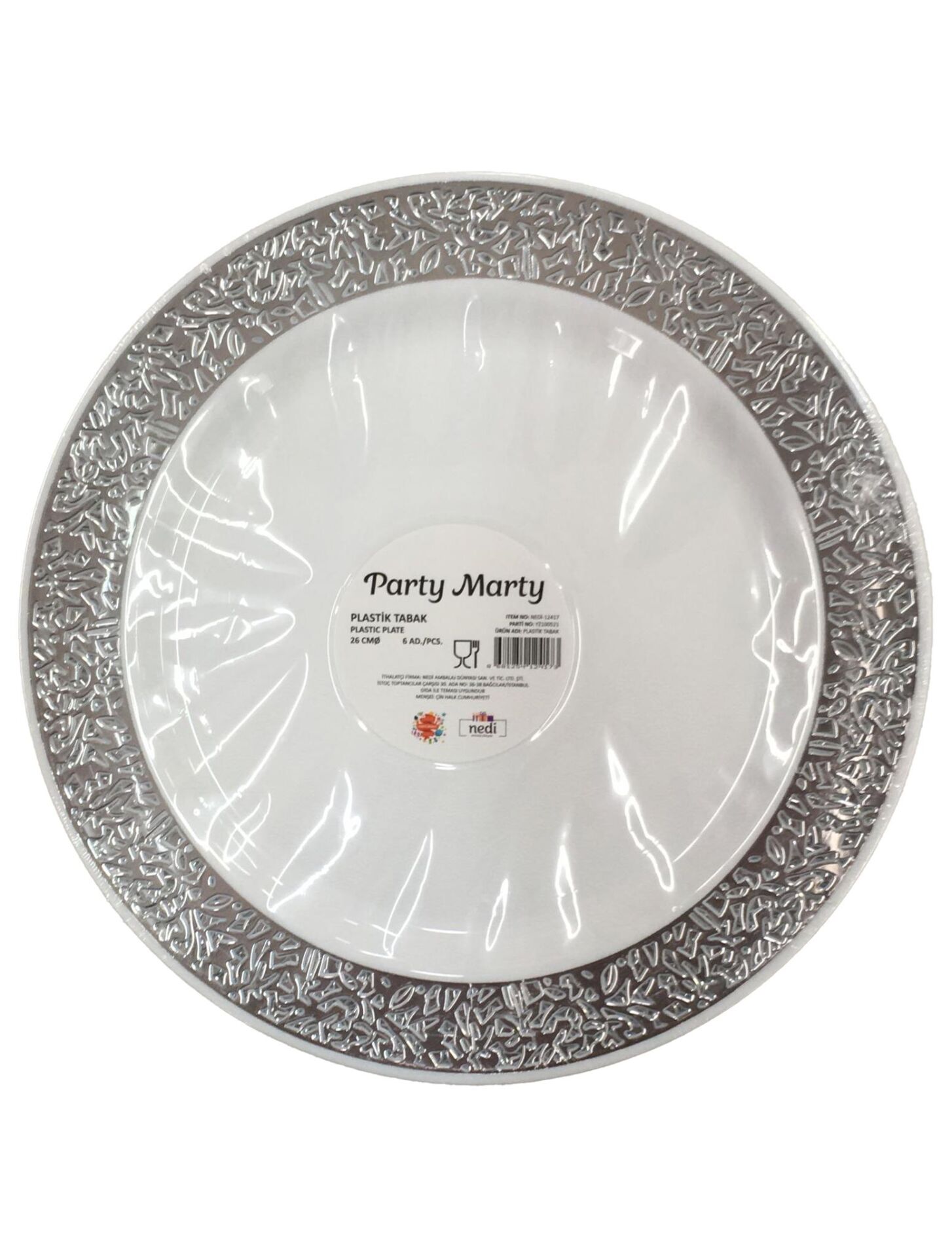 TABAK PLASTİK GÜMÜŞ VARAKLI 26 CM