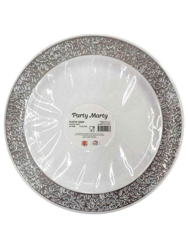 TABAK PLASTİK GÜMÜŞ VARAKLI 26 CM