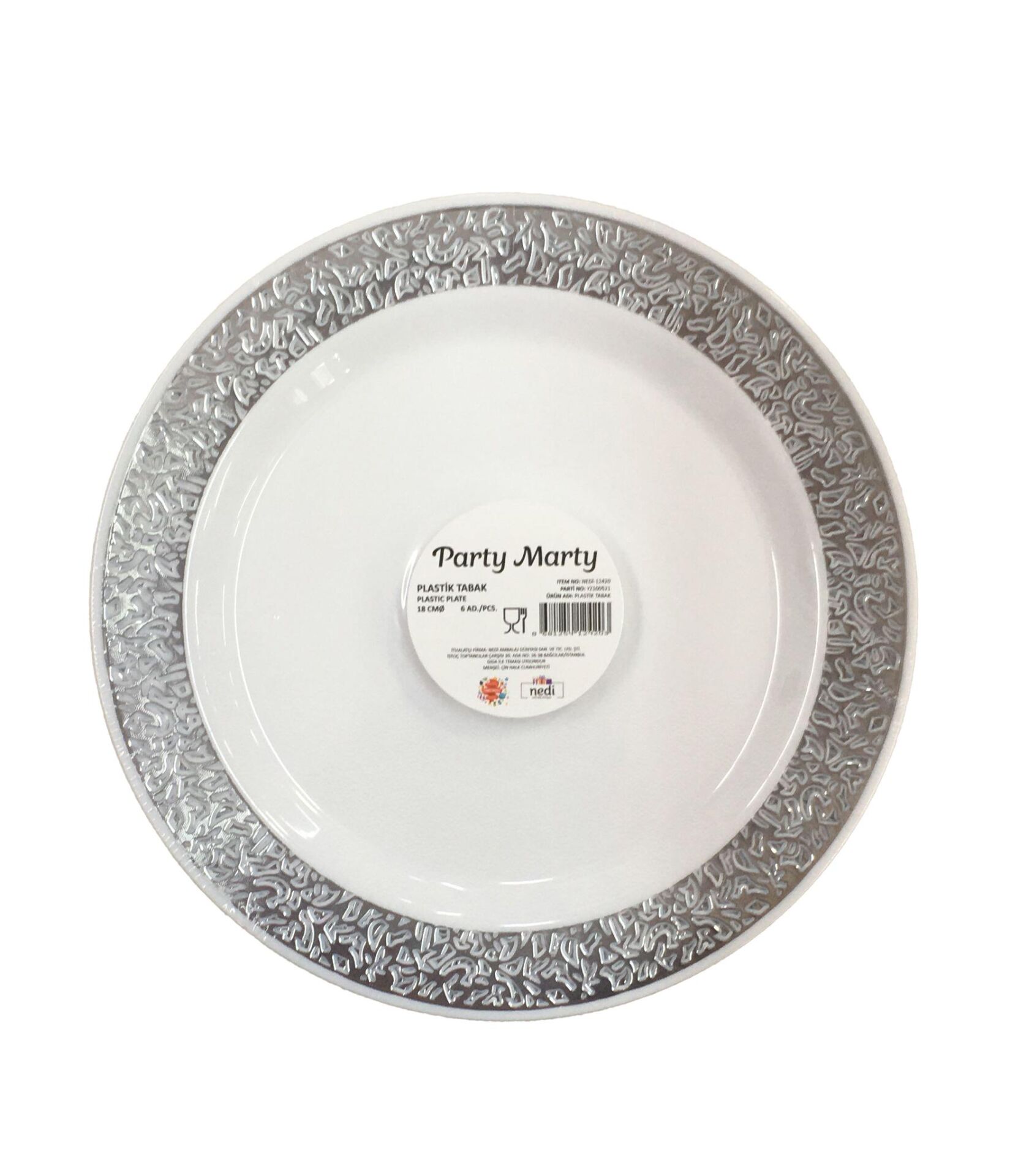 TABAK PLASTİK GÜMÜŞ VARAKLI 18 CM